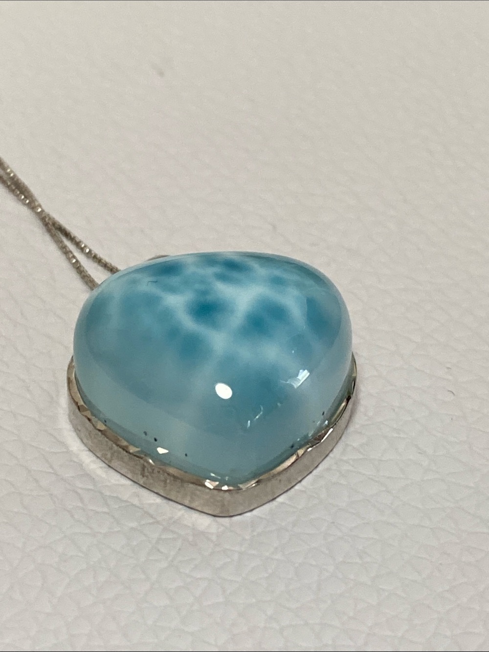 High Quality AAA Natural Larimar Heart Silver Pendant Necklace - Picture 12 of 13